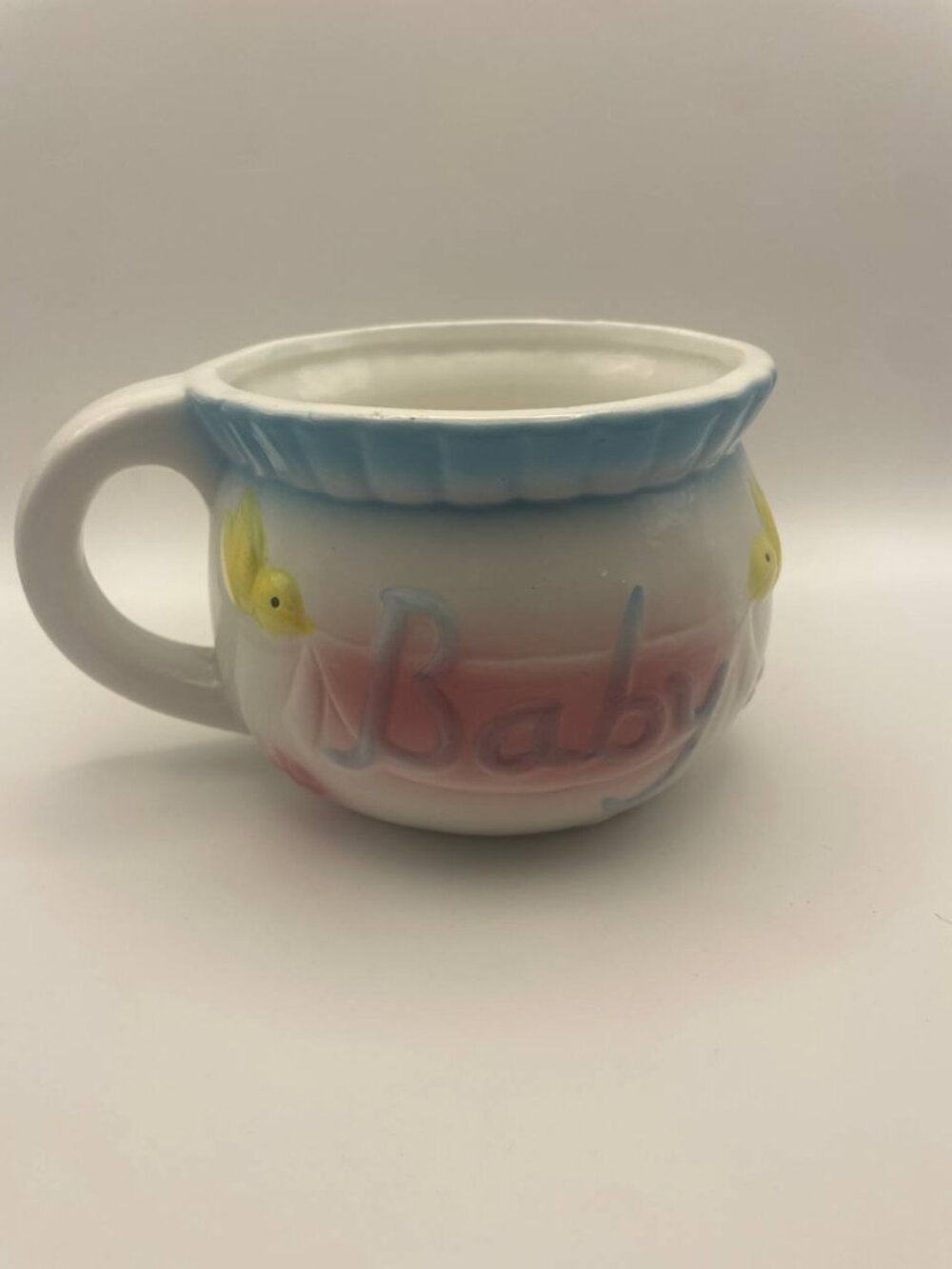 Vintage Baby Keepsake Mug Planter with Pastel Ducks & Teddy Bear shower gift